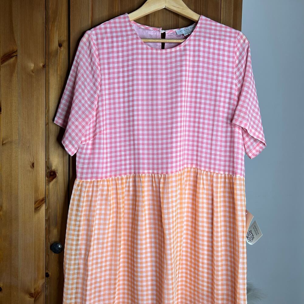 Never Fully Dressed Pink, Yellow and Coral Gingham Tiered Midi Dress - Picture 3 of 7